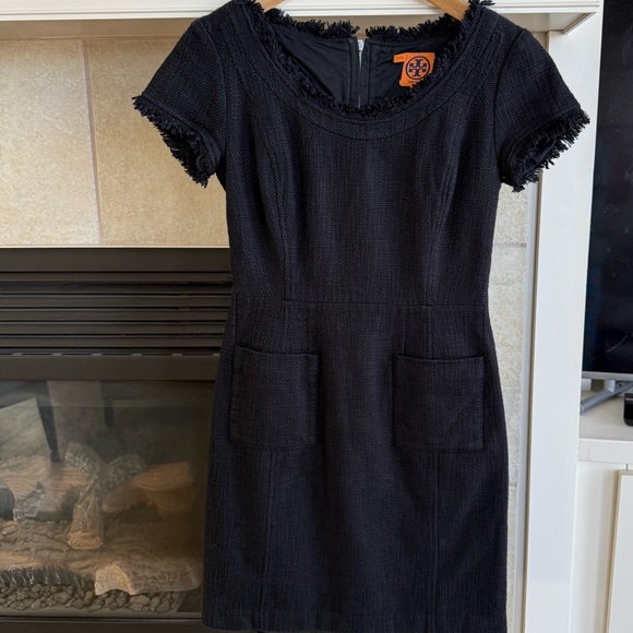 Tory Burch Dresses & Skirts - Tory Burch Tweed Fringe Black Dress Size 0